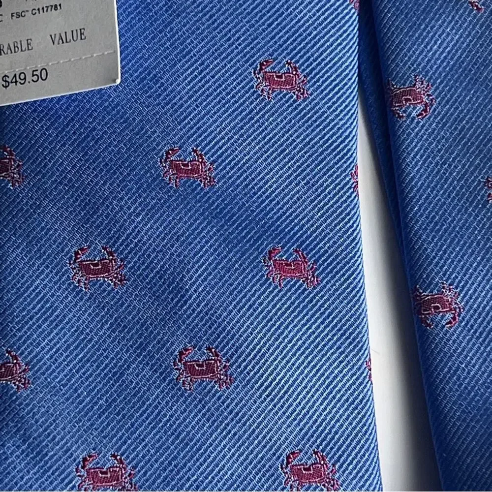 J.Crew Men’s Crab Seafood Preppy Print Tie New With Tag